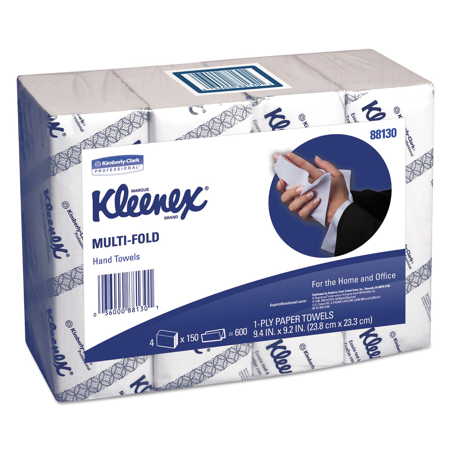 Kleenex Multi-Fold Paper Towels,(4) 4Pk Bundles, 9 1/5X9 2/5, White, 150/Pack, 16/Carton - KCC88130