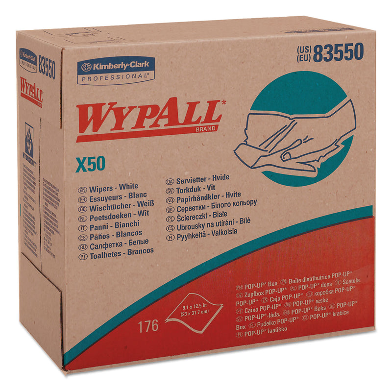 Wypall X50 Cloths, Pop-Up Box, 9 1/10 X 12 1/2, White, 176/Box, 10 Boxes/Carton - KCC83550