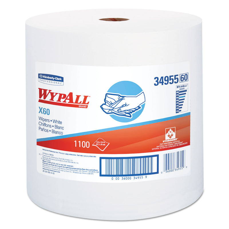 Wypall X60 Cloths, Jumbo Roll, White, 12 1/2 X 13 2/5, 1100 Towels/Roll - KCC34955