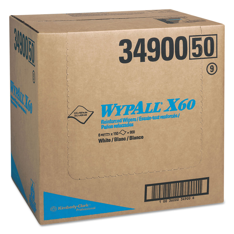 Wypall X60 Cloths, Flat Sheet, 12 1/2 X 16 4/5, White, 150/Bx, 6/Ct - KCC34900