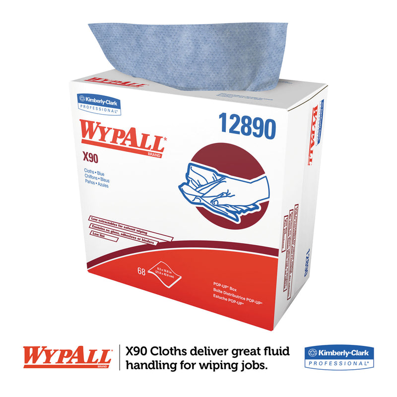 Wypall X90 Cloths, Pop-Up Box, 8 3/10 X 16 4/5, Denim Blue, 68/Box, 5 Boxes/Carton - KCC12890