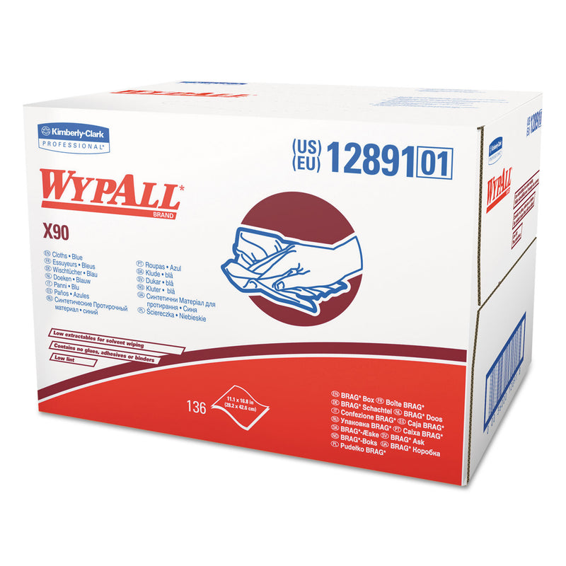 Wypall X90 Cloths, Brag Box, 11 1/10 X 16 4/5, Denim Blue, 136/Box, 1 Box/Carton - KCC12891