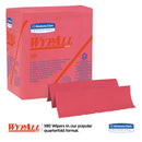 Wypall X80 Cloths, 1/4 Fold, Hydroknit, 12 1/2 X 12, Red, 50/Box, 4 Boxes/Carton - KCC41029