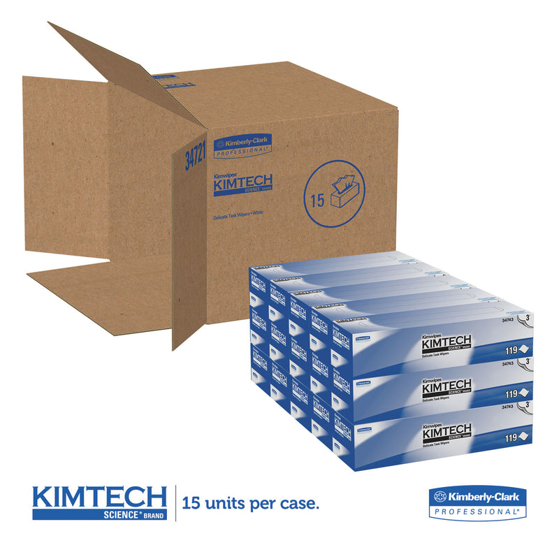 Kimtech Kimwipes Delicate Task Wipers, 3-Ply, 11 4/5 X 11 4/5, 119/Box, 15 Boxes/Carton - KCC34743
