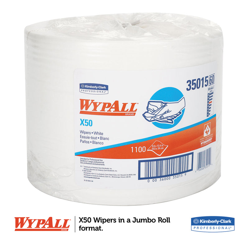 Wypall X50 Cloths, Jumbo Roll, 9 4/5 X 13 2/5, White, 1100/Roll - KCC35015
