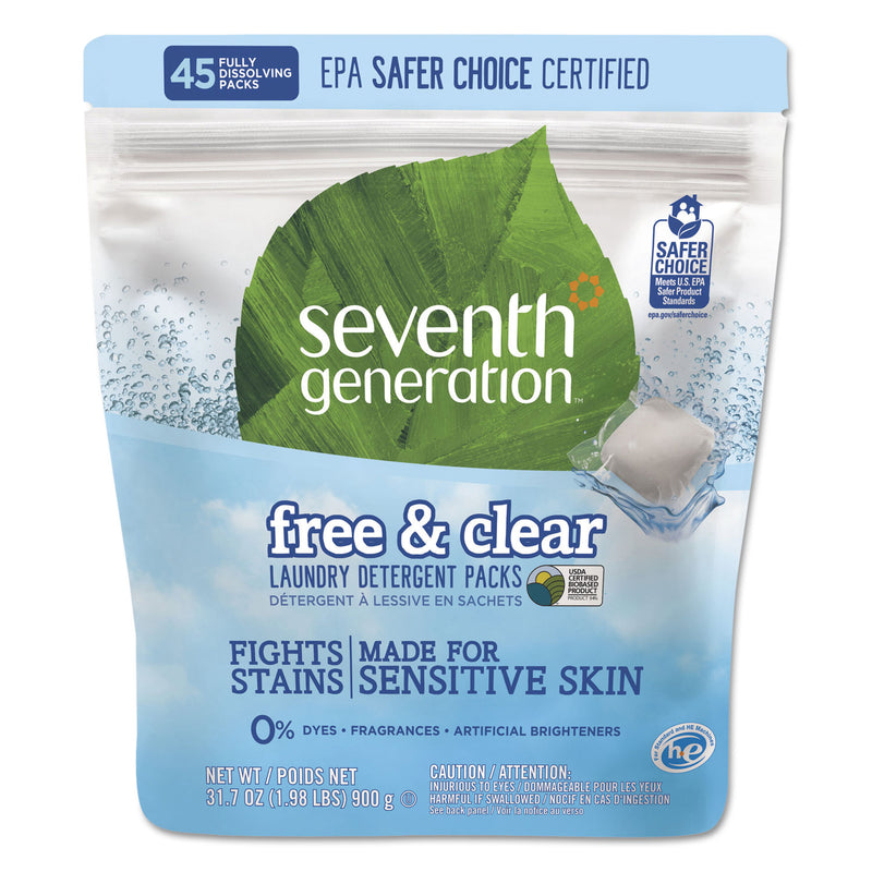 Seventh Generation Natural Laundry Detergent Packs, Powder, Unscented, 45 Packets/Pack, 8/Carton - SEV22977CT