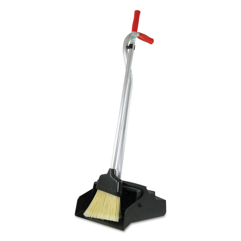 Unger Ergo Dustpan With Broom, 12 Wide, Metal W/Vinyl Coated Handle, Red/Silver - UNGEDPBR