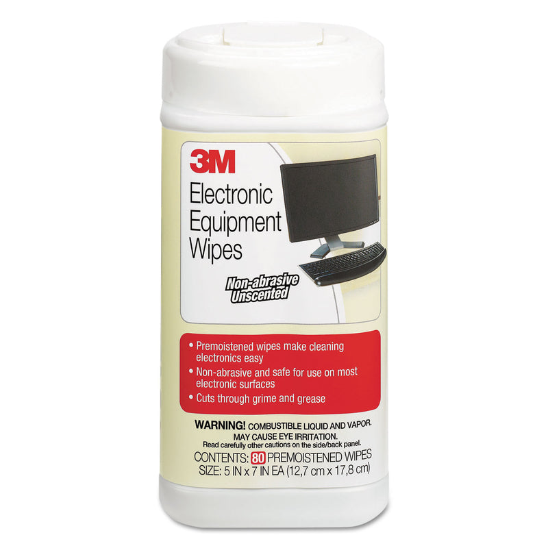 3M Electronic Equipment Cleaning Wipes, 5 1/2 X 6 3/4, White, 80/Canister - MMMCL610