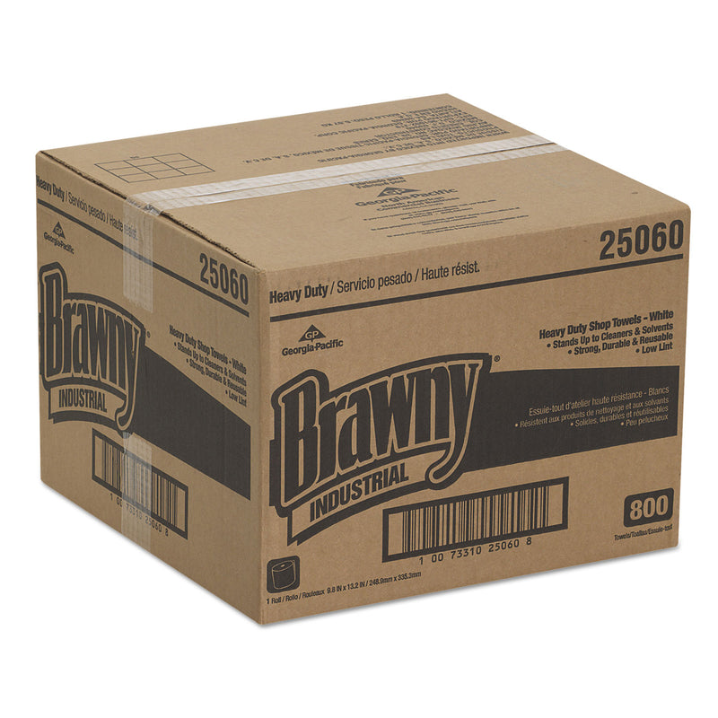 Georgia-Pacific Brawny Industrial Heavy Duty Perforated Shop Towels, 9-4/5X13-1/4, White, 800/Rl - GPC25060