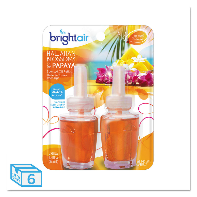 Bright Air Electric Scented Oil Air Freshener Refill, Hawaiian Blossom/Papaya,2/Pack, 6 Packs/Carton - BRI900256