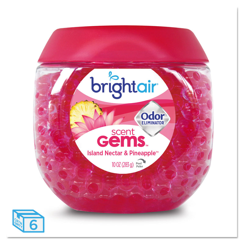 Bright Air Scent Gems Odor Eliminator, Island Nectar And Pineapple, Pink, 10 Oz, 6/Carton - BRI900229CT
