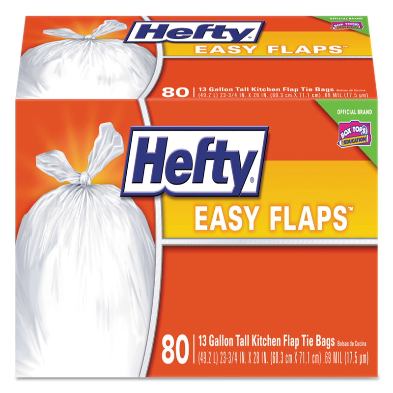 Hefty Easy Flaps Trash Bags, 13 Gal, 0.8 Mil, 23.75