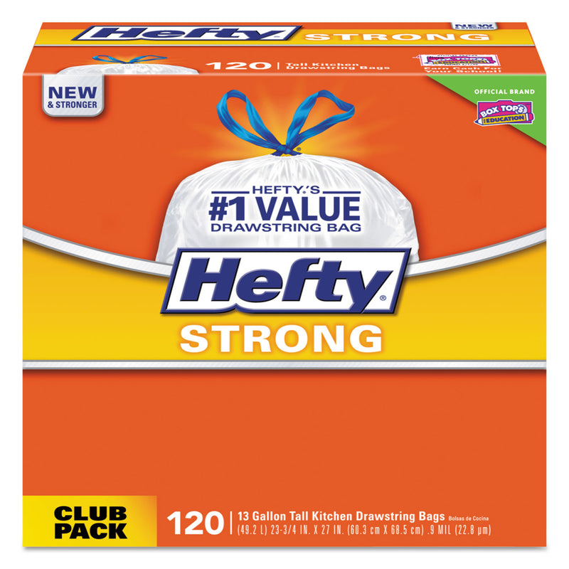 Hefty Strong Tall Kitchen Drawstring Bags, 13 Gal, 0.9 Mil, 24