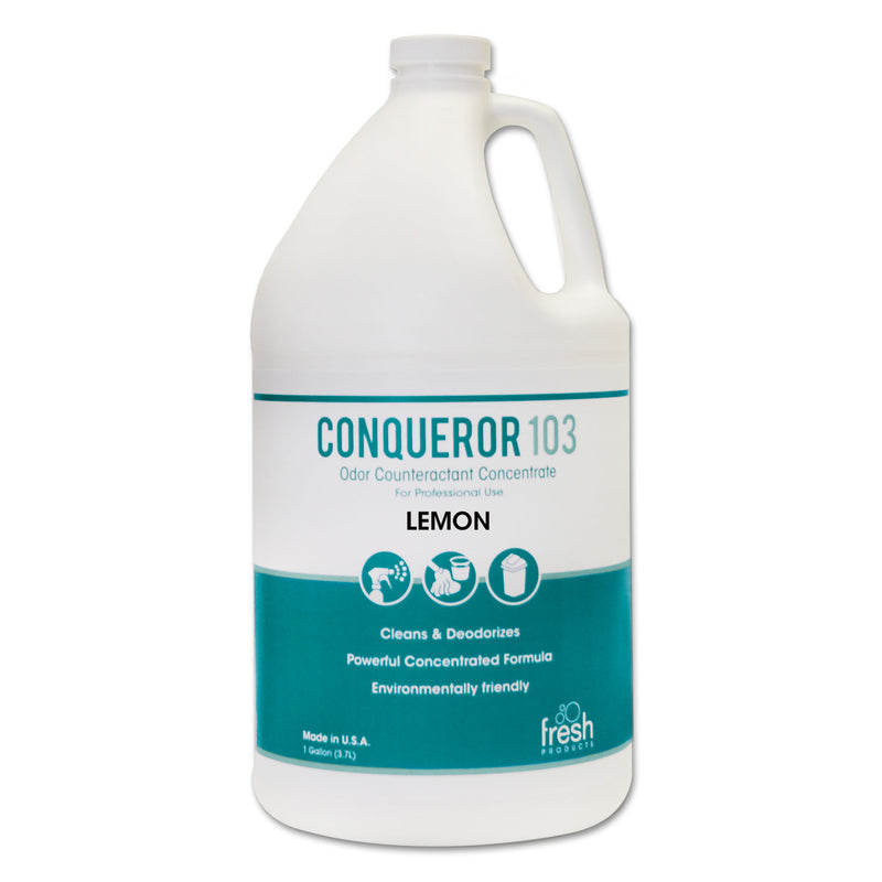 Fresh Products Conqueror 103 Odor Counteractant Concentrate, Lemon, 1 Gal Bottle, 4/Carton - FRS1WBLE