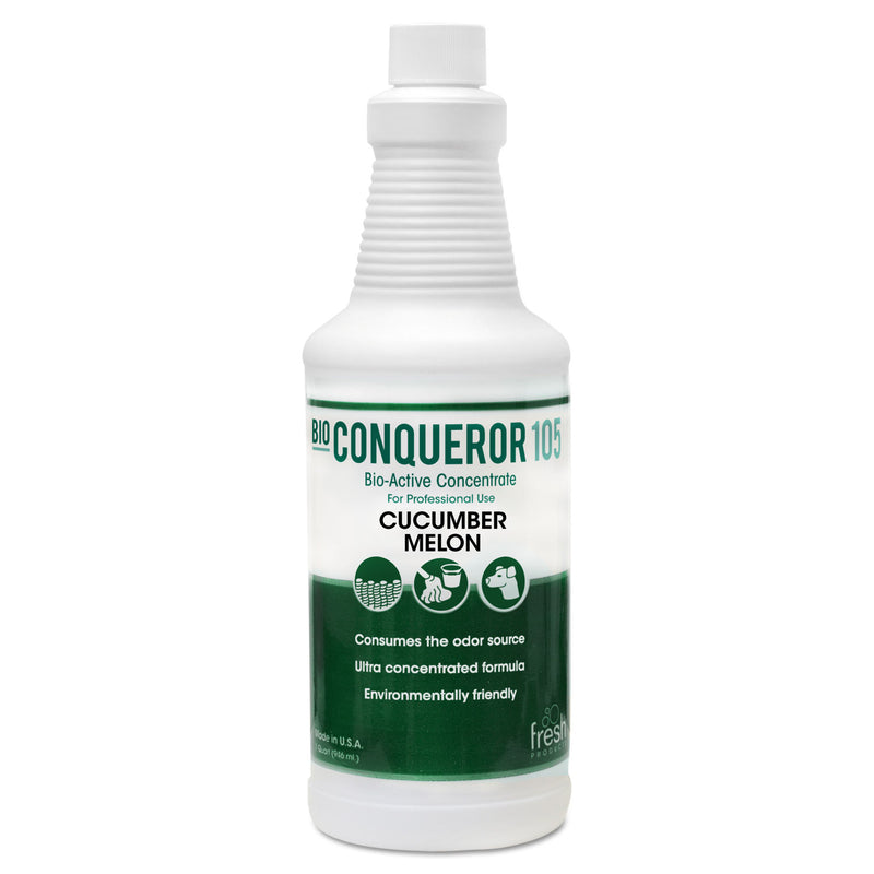 Fresh Products Bio Conqueror 105 Enzymatic Odor Counteractant Concentrate, Cucumber Melon, 1 Qt, 12/Carton - FRS1232BWBCMF