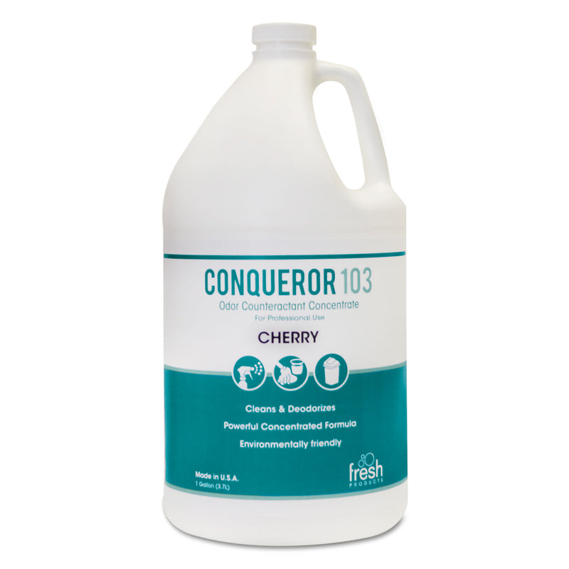 Fresh Products Conqueror 103 Odor Counteractant Concentrate, Cherry, 1 Gal Bottle, 4/Carton - FRS1WBCHCT
