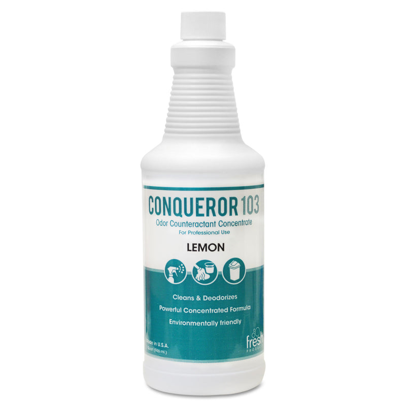 Fresh Products Conqueror 103 Odor Counteractant Concentrate, Lemon, 32 Oz Bottle, 12/Carton - FRS1232WBLECT