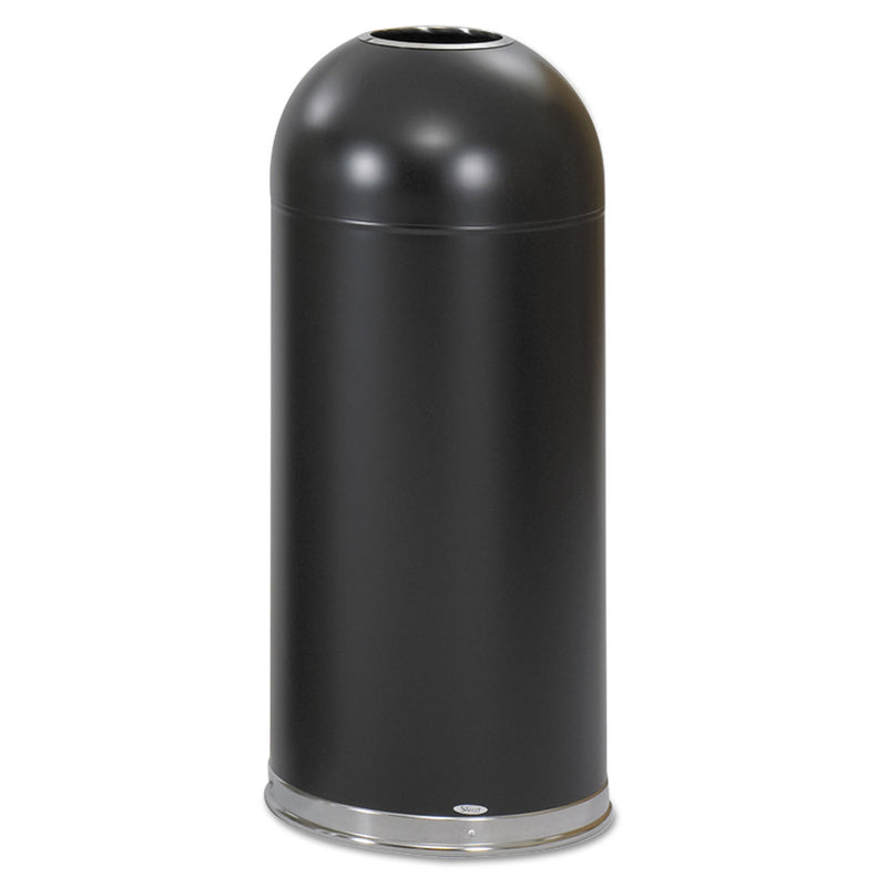 Safco Open-Top Dome Receptacle, Round, Steel, 15 Gal, Black - SAF9639BL