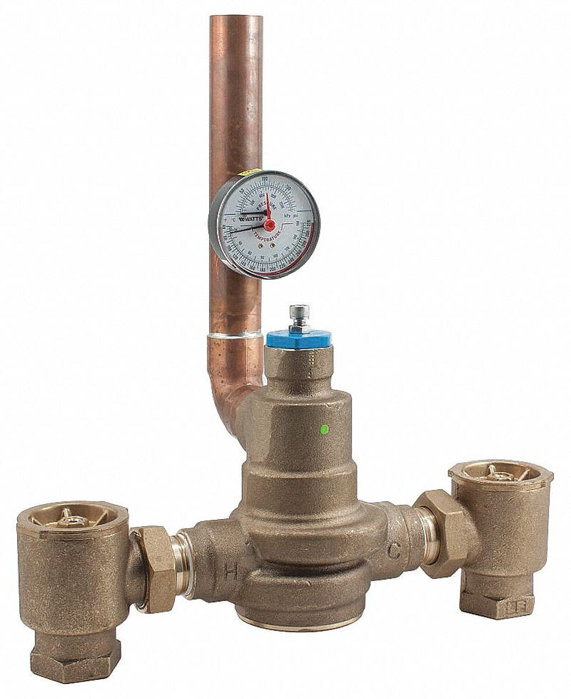Powers 1 1/4 in NPT Inlet Type Mixing Valve, Lead-Free Brass, 127 gpm at 45 psi - LFSH1434 W/TP GAUGE