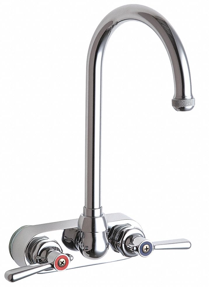 Chicago Faucets Chrome, Gooseneck, Kitchen Sink Faucet, Manual Faucet Activation, 12.00 gpm - 521-GN2AE1ABCP
