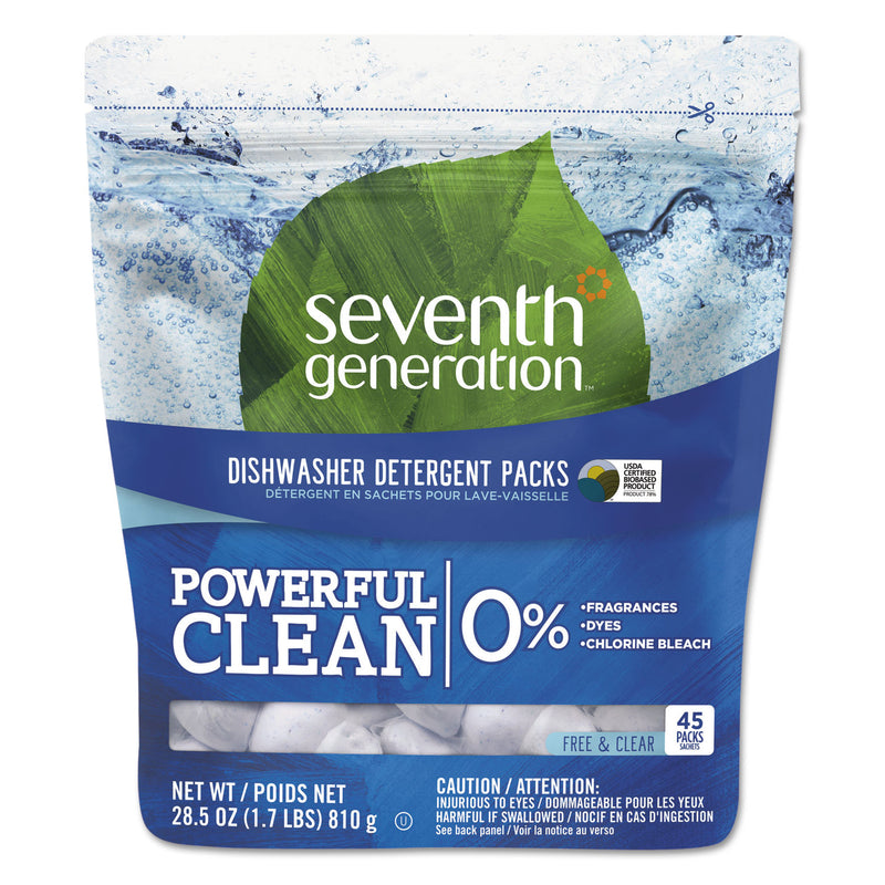 Seventh Generation Natural Dishwasher Detergent Concentrated Packs, Free & Clear, 45 Packets/Pack - SEV22897