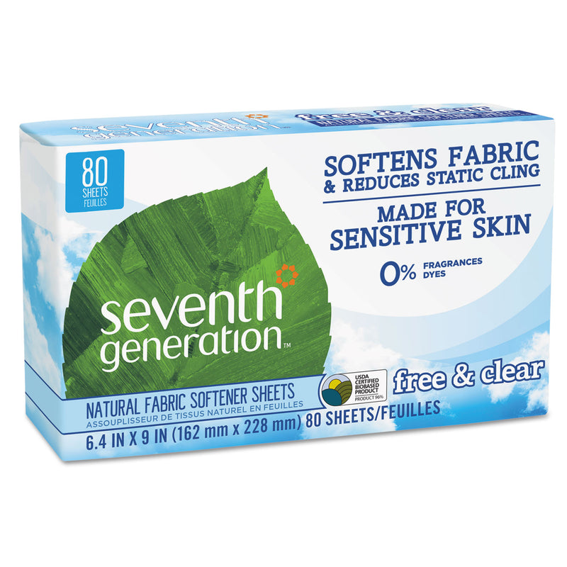 Seventh Generation Natural Fabric Softener Sheets, Free & Clear, 80/Box, 12 Box/Carton - SEV22787