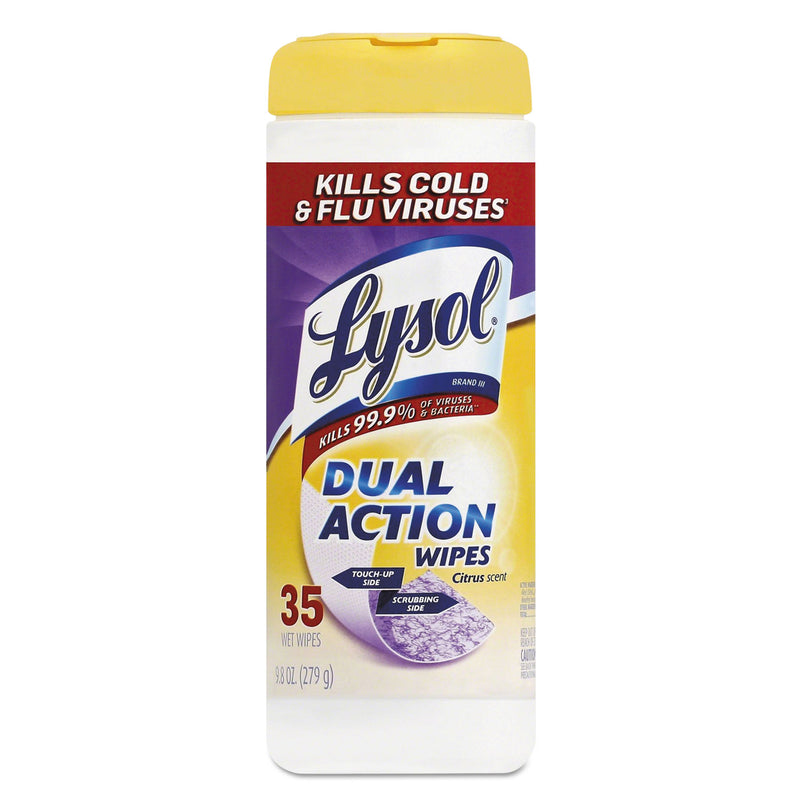 Lysol Dual Action Disinfecting Wipes, Citrus, 7 X 8, 35/Canister - RAC81143CT