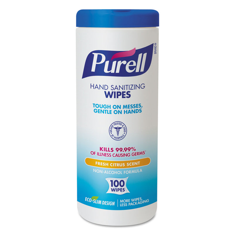 Purell Premoistened Hand Sanitizing Wipes, 5.78" X 7", 100/Canister, 12 Canisters/Ct - GOJ911112CT