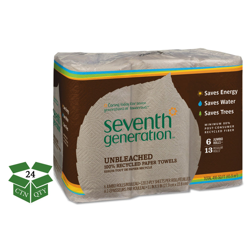 Seventh Generation Natural Unbleached 100% Recycled Paper Towel Rolls, 11 X 9, 120 Sh/Rl, 24 Rl/Ct - SEV13737