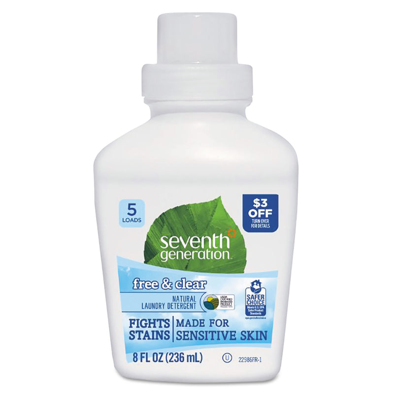 Seventh Generation Natural Liquid Laundry Detergent, Free And Clear, 8 Oz Bottle, 12/Carton - SEV22986