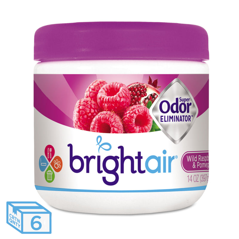 Bright Air Super Odor Eliminator, Wild Raspberry & Pomegranate, 14 Oz Jar, 6/Carton - BRI900286CT
