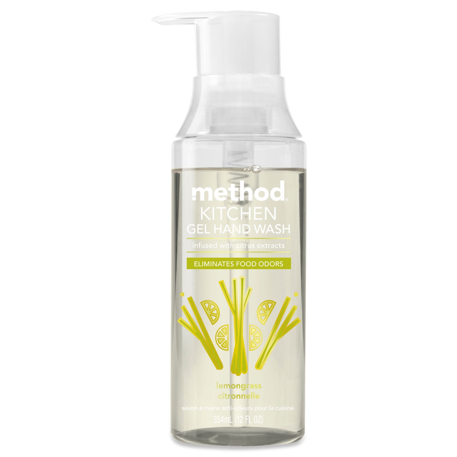 Method Kitchen Gel Hand Wash, Lemongrass, 12 Oz Pump Bottle, 6/Carton - MTH01727