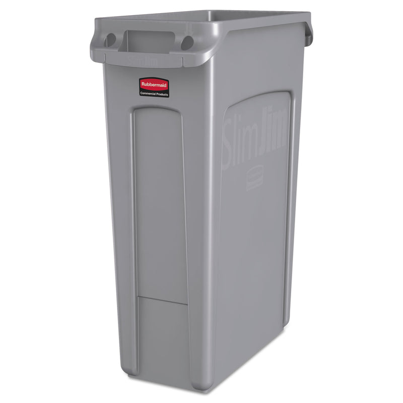 Rubbermaid Slim Jim Receptacle With Venting Channels, Rectangular, Plastic, 23 Gal, Gray - RCP354060GY