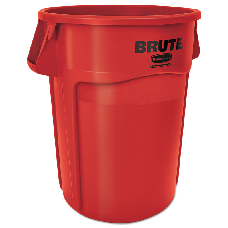 Rubbermaid Brute Vented Trash Receptacle, Round, 44 Gal, Red - RCP264360REDEA