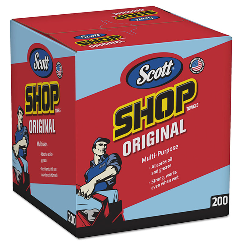 Scott Shop Towels, Pop-Up Box, Blue, 10 X 12, 200/Box, 8 Boxes/Carton - KCC75190