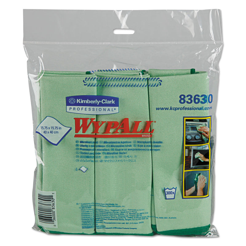 Wypall Microfiber Cloths, Reusable, 15 3/4 X 15 3/4, Green, 24/Carton - KCC83630CT