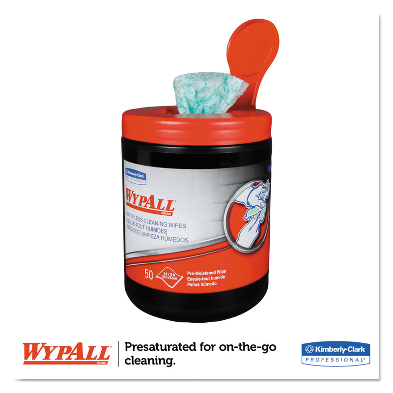 Wypall Heavy-Duty Waterless Cleaning Wipes, 12 X 9 1/2, Green-White, 50/Canister, 8/Ct - KCC58310
