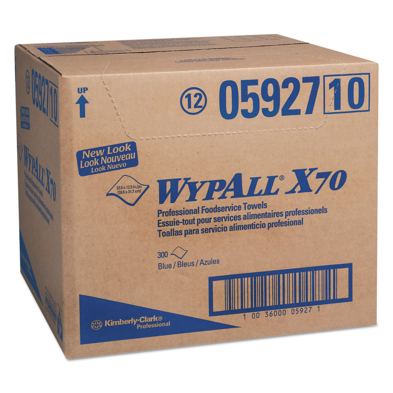 Wypall X70 Foodservice Towels, 1/4 Fold, 12 1/2 X 23 1/2, Blue, 300/Carton - KCC05927