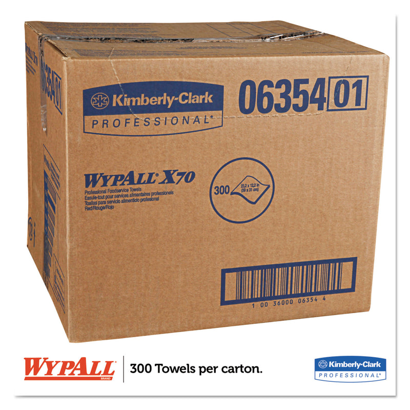 Wypall X70 Wipers, 12 1/2 X 23 1/2, Red, 300/Box - KCC06354