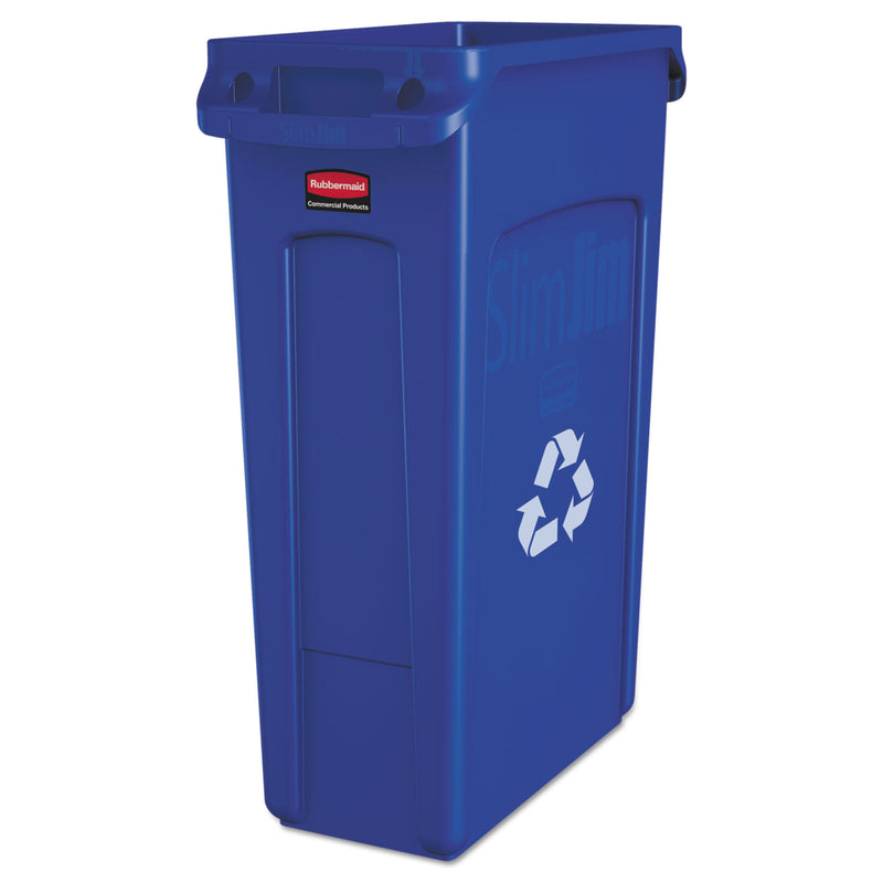 Rubbermaid Slim Jim Recycling Container With Venting Channels, Plastic, 23 Gal, Blue - RCP354007BE