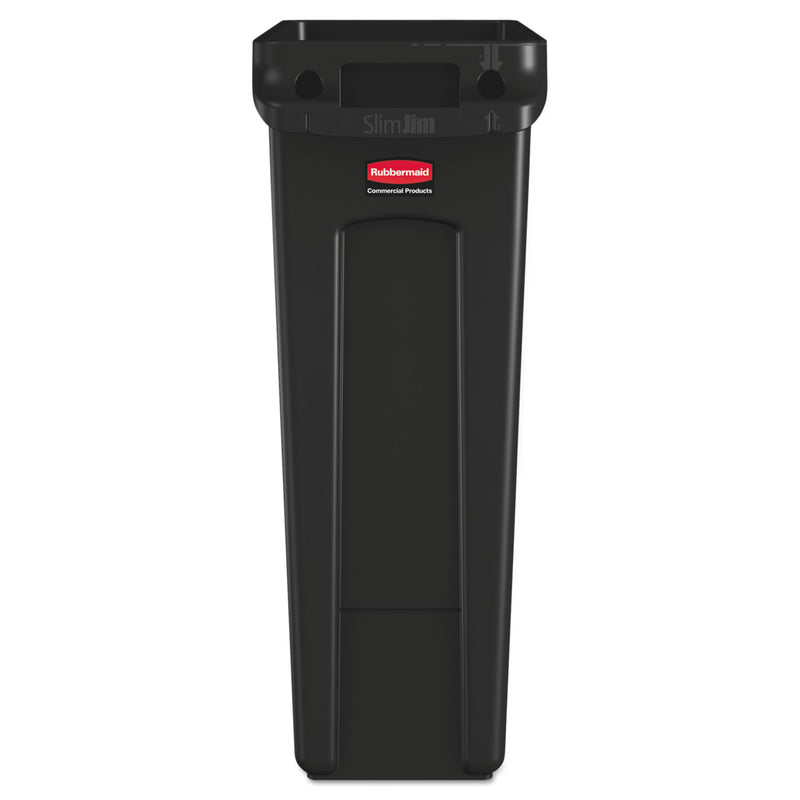 Rubbermaid Slim Jim Receptacle With Venting Channels, Rectangular, Plastic, 23 Gal, Black - RCP354060BK