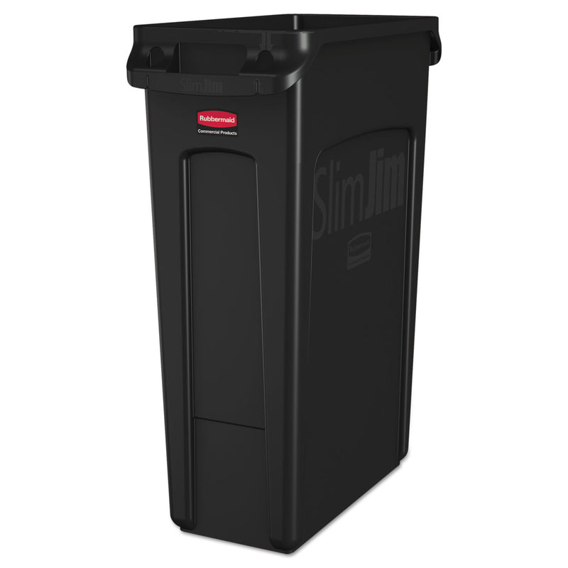 Rubbermaid Slim Jim Receptacle With Venting Channels, Rectangular, Plastic, 23 Gal, Black - RCP354060BK