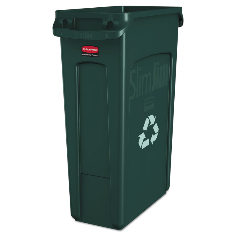 Rubbermaid Slim Jim Recycling Container With Venting Channels, Plastic, 23 Gal, Green - RCP354007GN