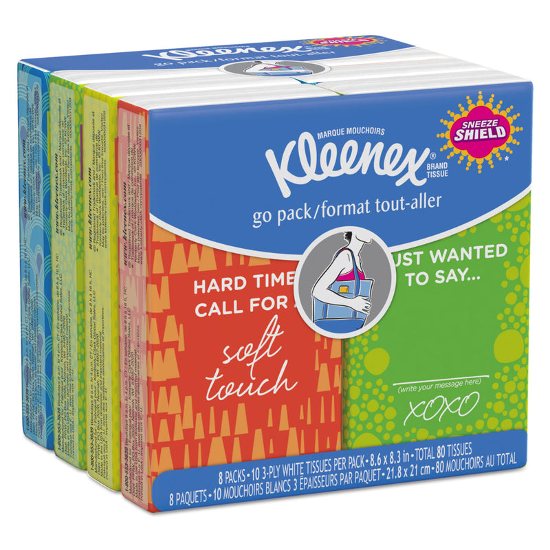 Kleenex On The Go Packs Facial Tissues, 3-Ply, White, 10 Sheets/Pouch, 8 Pouches/Pack, 12 Packs/Carton - KCC46651CT