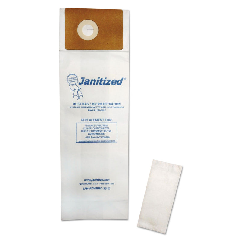 Janitized Vacuum Filter Bags Designed To Fit Advance Spectrum Carpetmaster, 100/Carton - APCJANADVSPEC21