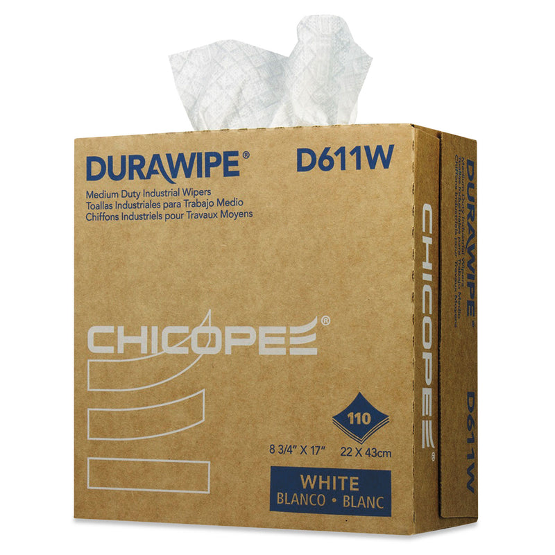 Chicopee Durawipe Medium-Duty Industrial Wipers, 8.8 X 17, White, 110/Box, 12 Box/Carton - CHID611W