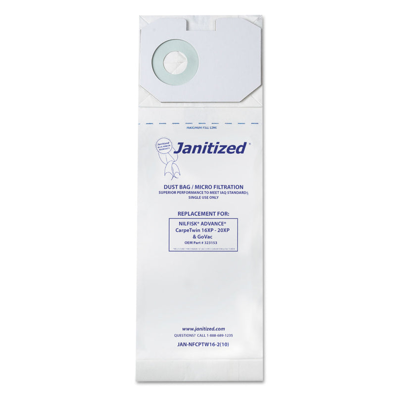 Janitized Vacuum Filter Bags Designed To Fit Nilfisk Carpetwin Upright 16Xp/20Xp, 100/Ct - APCJANNFCPTW162