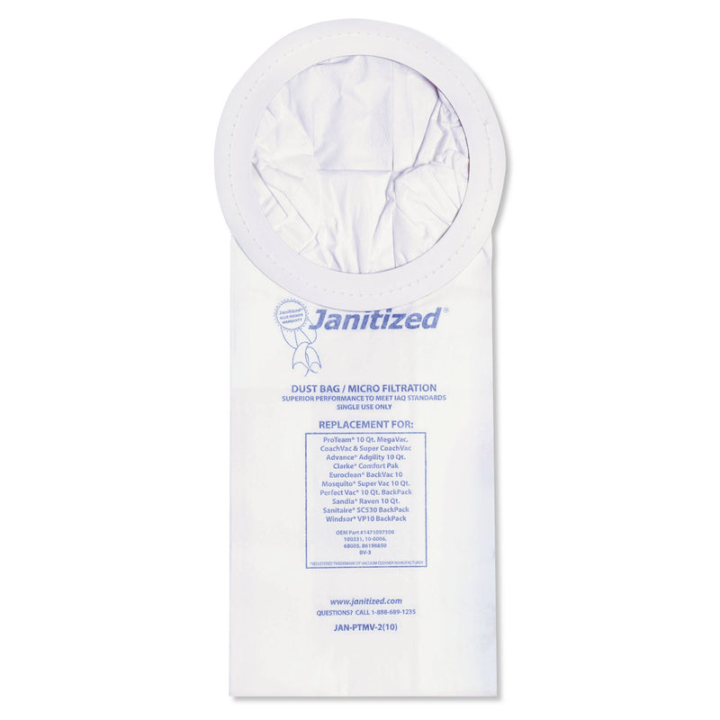 Janitized Vacuum Filter Bags Designed To Fit Proteam 10 Qt. Super Coach/Megavac, 100/Ct - APCJANPTMV2