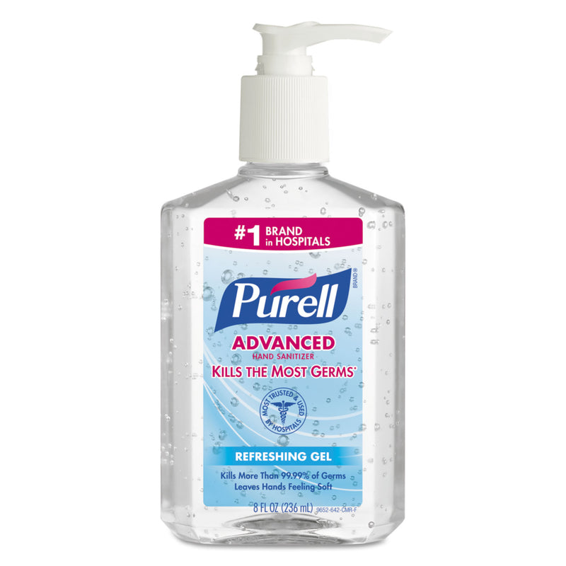 Purell Advanced Hand Sanitizer Refreshing Gel, Clean Scent, 8 Oz Pump Bottle, 12/Carton - GOJ965212CT