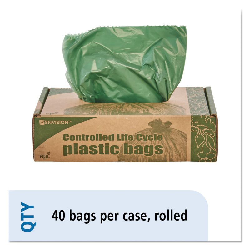 Envision Controlled Life-Cycle Plastic Trash Bags, 33 Gal, 1.1 Mil, 33" X 40", Green, 40/Box - STOG3340E11
